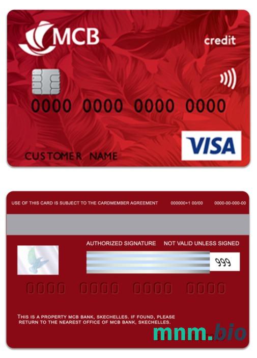 Seychelles MCB Bank visa credit karta przykład w formacie PSD